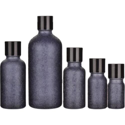 5ml 10ml 30ml 50ml100ml Empty Cracked Ice Pattern Refillable Bottle Black Cap With Inner Plug Glass Essence Emulsion Vials 15pcs