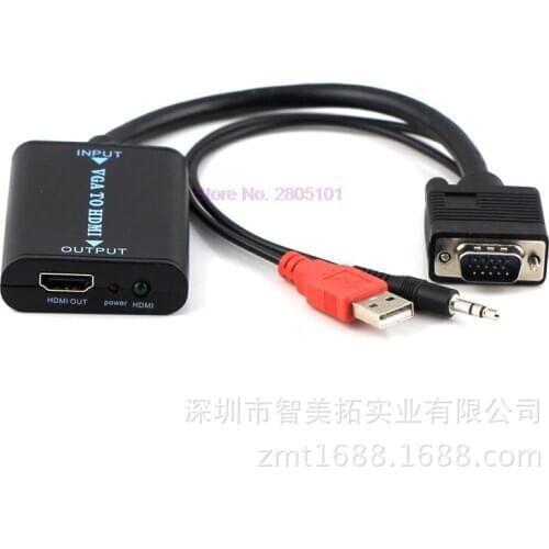 By dhl 50pcs Portable Plug and play VGA To HDMI Output 1080P HD Audio TV AV HDTV PC Video Cable VGA2HDMI Converter Adapter