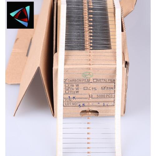 5000pcs 1/8W 0.125W 5% Carbon Film Resistor 0.47R ~ 10M 100R 220R 330R 1K 2.2K 3.3K 4.7K 10K 22K 47K 100K 10M ohm
