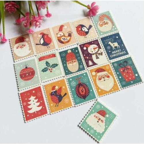 80pcs Wood Postage Stamp shape Christmas Buttons Mixed2 Hole series Sewing Wooden Button for handmade Crafts Decorative