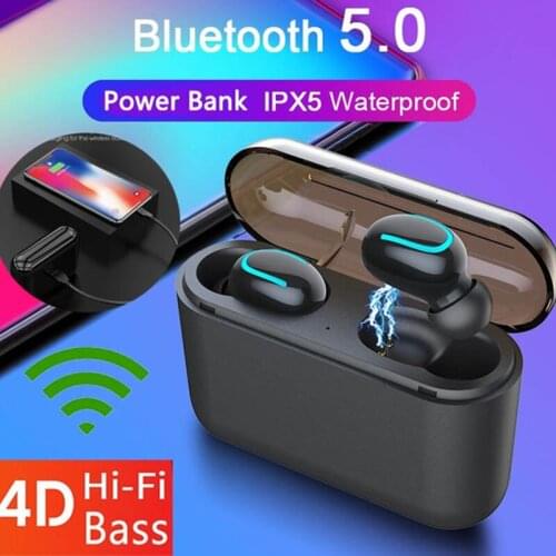 Wireless bluetooth 5.0 earbuds super bass TWS bluetooth headset sports stereo in-ear touch headset with charging box