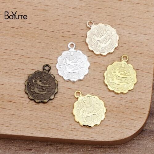 BoYuTe (100 Pieces/Lot) 12MM Metal Brass Gemini Zodiac Charms for Jewelry Making DIY Hand Made Materials Wholesale