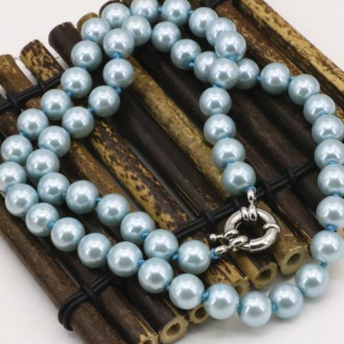 8mm shell round simulated-pearl light sky blue beads necklace for women statement clavicle chain choker diy jewelry 18inch B3217