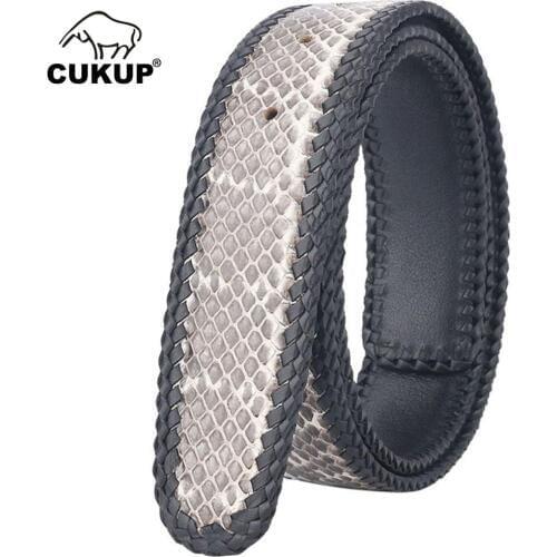 CUKUP Unisex Quality 100% Real Snake Leather Belt Female Male Pin & Smooth White Style Belts for Women Without Buckle NCK340