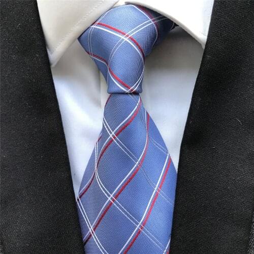 10 cm Width Classic Mens Ties Jacquard Woven Neck Tie Gravatas Blue with Fashion Plaids
