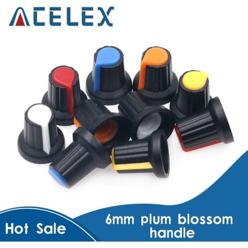 25PCS/lot WH148 potentiometer knob cap(copper core) 15X17mm 6mm Shaft Hole AG2 Yellow Orange Blue White Red 5value*5PCS=25PCS