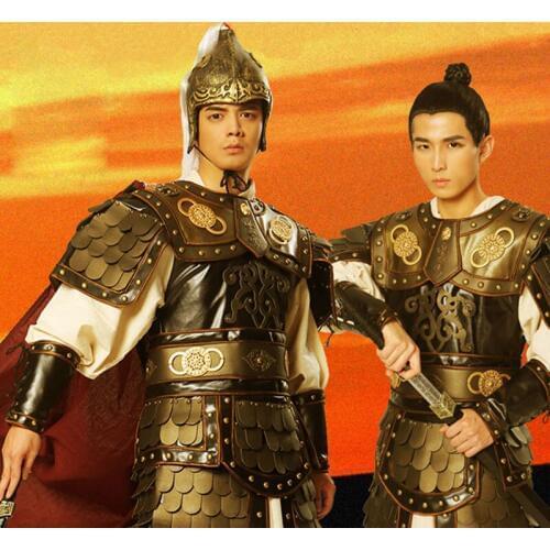 Leather Copper general Helmet Warrior Armor Ancient Chinese general armor Commander Corselet Martial Military Officer Costume