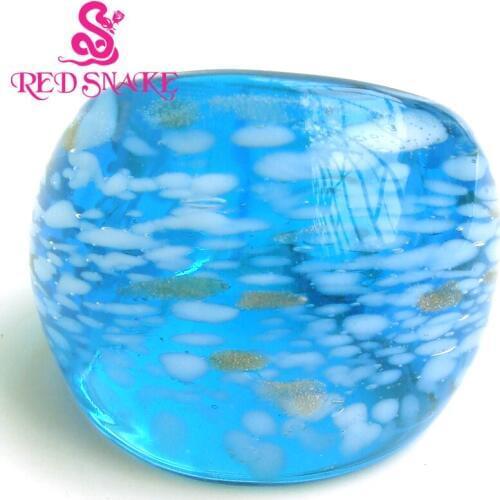 RED SNAKE Fashion Ring Handmade Snowflake point Light blue Murano Glass Rings