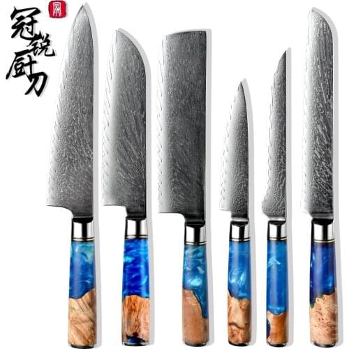 Grandsharp Damascus Kitchen Knives VG10 Japanese Stainless Steel Chef Santoku Cleaver Bread Utility Paring Knife Cooking Tools