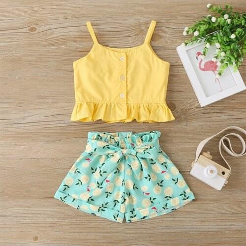 0-4 Years Summer Girls Floral Set Suspenders Two-pieces Suit Sweet Fashion Little Girl Clothing Suit Childrens Clothing KF493