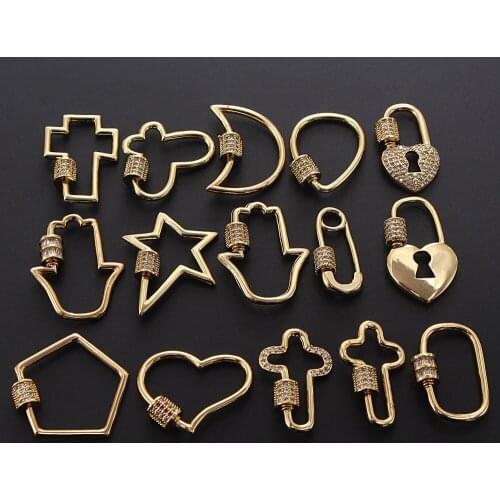 BLUESTAR Copper Iced Out Bling Heart Padlock Carabiner Charms Clasp Hook For Jewelry Zircon Rhinestone Spiral Clasp Accessories