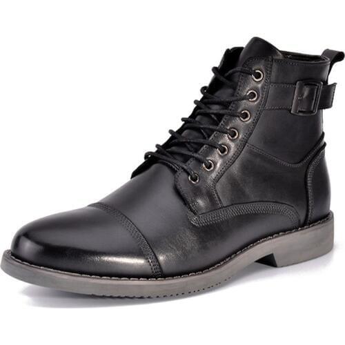 Fashion Mens Top Quality Leather Ankle Boots Winter High Top Safety Shoes Work Botas Militares Lace Up Buckle Punk Shoes