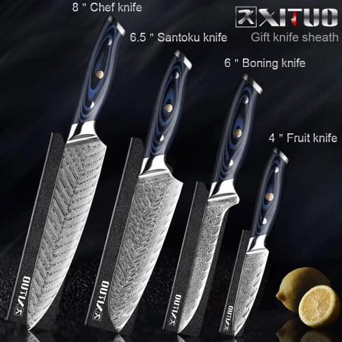 XITUO Kitchen knives Chef Japanese Knife Vg 10 Damascus Steel Meat Cleaver Sankotu Slicing Paring Boning Gyuto Cooking Tools