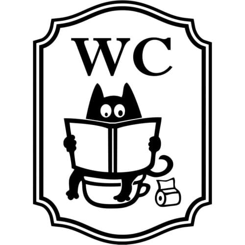 Car Sticker WC Flushing Toilet Cartoon Cat Creative Car Sticker Fashion Funny Window Decoration Decal Black/White,15cm*11cm