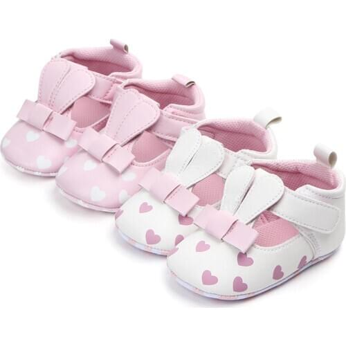 Baby Girl Princess Shoes Cute Rabbit love Pattern Baby Girl First Walker PU Leather Soft Sole Anti-slip Baby Casual Shoes