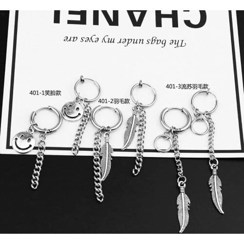KPOP mino Stud Earrings Punk Vintage Feather Fashion Smiling face Earrings men unisex jewelry Fans for boyfriend