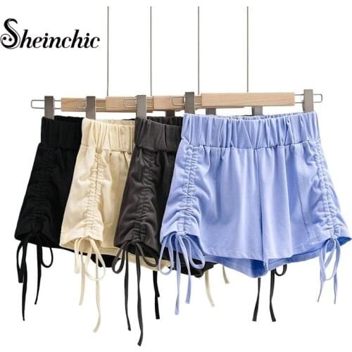 Sheinchic 2021 Chic Fashion Basic Shorts Womens Streetwear High Waist Drawstring Female Short Pants Pantalones