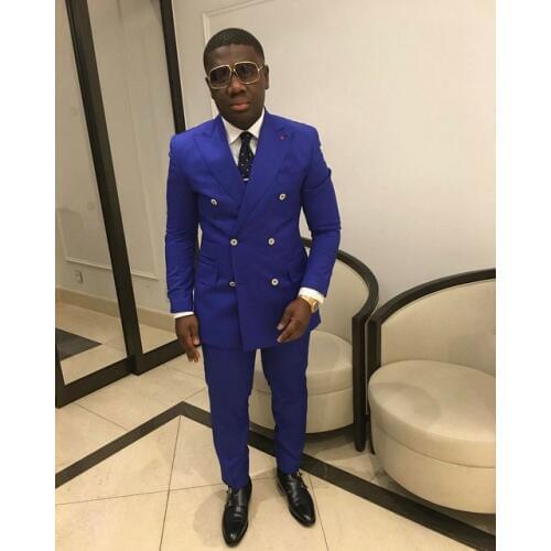 Groomsmen Royal Blue Groom Tuxedos Men Suits Peak Lapel Best Man 2 Pieces Bridegroom Wedding Suit ( Jacket+Pants+Tie ) C587