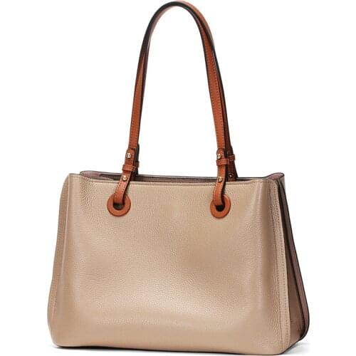 Fashion Color Contrast Handbag Female Bag Genuine Leather Capacity Shoulder Bags Daily Work Tote Elegant Top-handle Bag Women