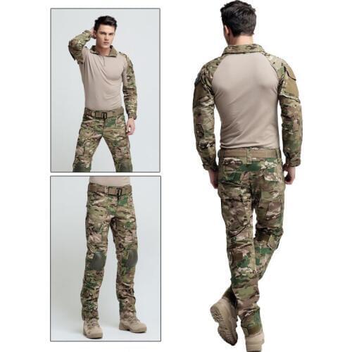 Outdoor Suits include kneepads Elbow pads Camping Men camo Jacket pant training military hunting male Wear-resisting set