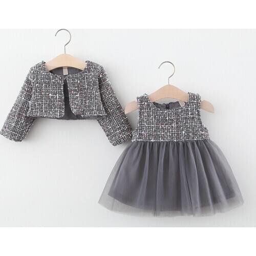 Spring British style newborn baby girl outfits clothes sets plaid coat + tutu dress suit for infant baby girls clothing sets