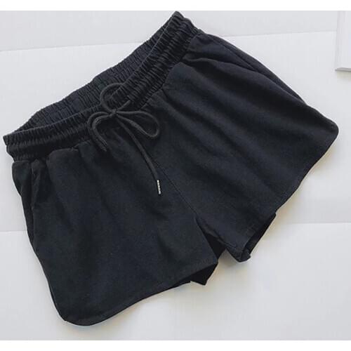 Female Elastic Waist Sports Loose Solid Color Cotton Blend Shorts 2020
