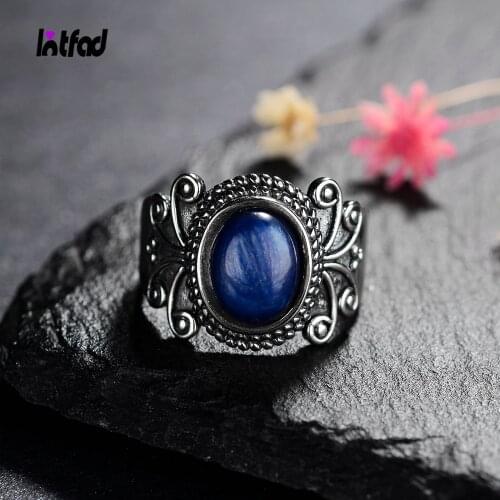Retro Sterling Silver 925 Rings Natural Oval Kyanite Rings for Women Fine Jewelry Party Birthday Gift Elegant Ring