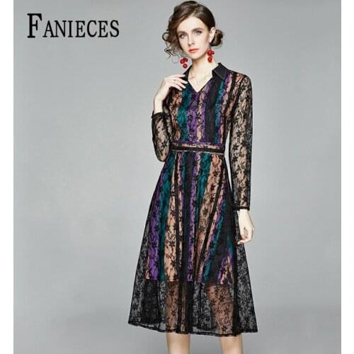 Vintage 2021 Spring Autumn Lace Mesh Midi Print Dresses Women Elegant Bodycon A-Line Dress Party Runway Vestidos женское платье