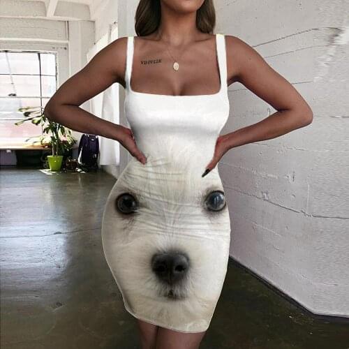 KYKU Animal Dresses Women White Bodycon Dress Harajuku Sundress Lovely 3d Print Womens Clothing Summer New Boho Fashion