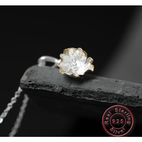 Amxiu Bud Lotus Flower Necklace Handmade 925 Silver Jewelry For Women Girls Accessories Students Graduation Birthday Gift Bijoux