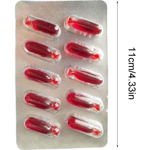 Y55B 10pcs Halloween Fake Blood Capsule Pills Vampire Horror Funny Joke Prank Trick Cosplay Makeup Accessories