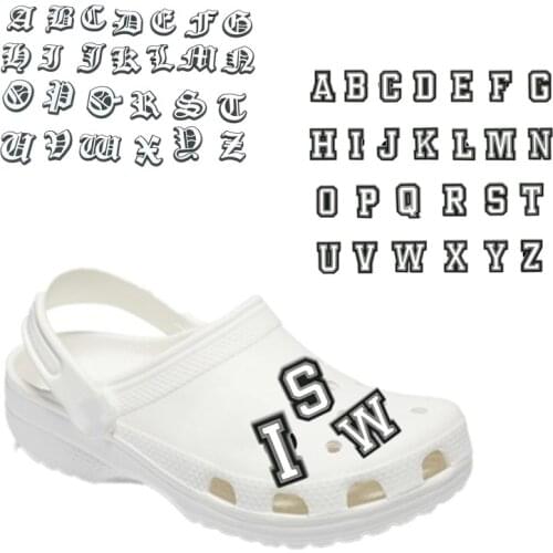 11-26pcs Hot Selling Shoe Charms Black White Old English Letter Digital Icon Shoe Decoration Buckle Alphabet Accessories