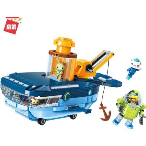 630PCS Enlightenment Building Blocks 3714 Submarine Small Column Blue Whale Boat Set Model Children Assembled Toy Gift