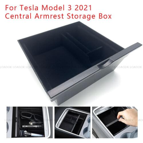 Interior Accessories Car Central Storage Box for Tesla Model 3 2021 Armrest Box Auto Stowing Tidying Center Console Organizer