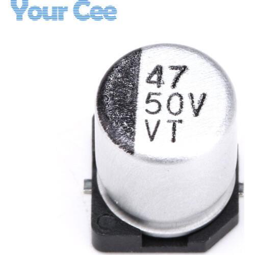 50 pcs 50V 47UF SMD Aluminum Electrolytic Capacitors 6.3*7.7MM