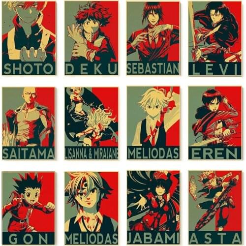 Cartoon Anime Tokyo Ghoul/My Hero Academy/Huntress Self-adhesive Wall Sticker Anime Art Posters for Living Room Decoration