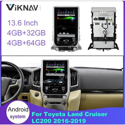 Vertical Screen 13.6'' Car Radio for Toyota Land Cruiser LC200 2016 2017 2018 2019 Android Multimedia Player Stereo Receiver GPS