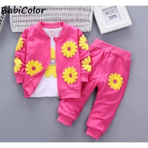 BabiColor Spring Baby Girls Clothing Set Cotton SunFlower 3Pcs Girls Clothes Suit Children Tracksuit Wear For Small Child Girls