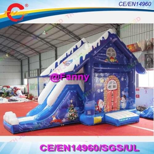 Free air ship to door,7x4m christmas grotto inflatable bouncer combo,inflatable christmas bounce house with dry slide