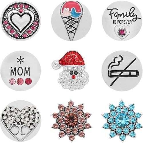 MOM love Family Rhinestone Flower 20mm Metal snap button jewelry DIY bracelet KD1085