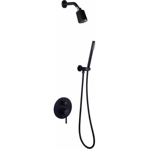 Black Shower Set Bathroom Wall Shower Arm Diverter Mixer Handheld Spray Sets With Rian Shower Head IS789
