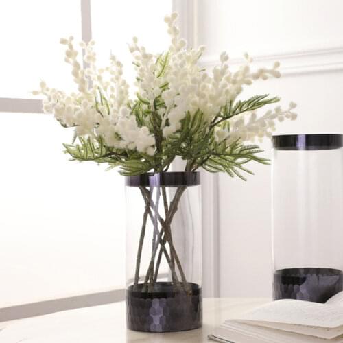 Home Living Room Decoration Yellow White Plastic Artificial Albizia Flowers Bouquet Hotel Dinner Table Art Decor Flower