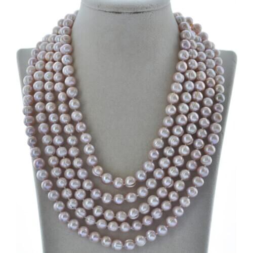 Z10270 Long 100" 10mm Round Lavender Freshwater Pearl Necklace