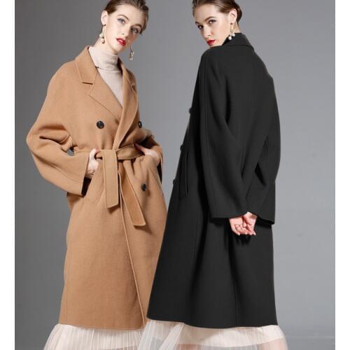 Long woolen blends cashmere coats for women 2019 autumn winter ladies jackets plus size overcoat double sided thickened warm