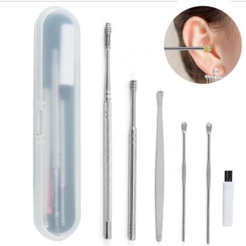 1-6Pcs Ear Wax Pickers Stainless Steel Earpick Wax Remover Curette Ear Pick Cleaner Ear Cleaner Spoon Care Ear Clean Tool