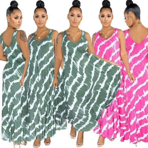 European and American sexy womens summer fashion personality party dress vest print dress