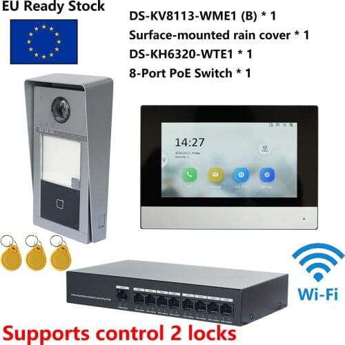 HIK KIS604 Multi-language 802.3af POE Video intercom KIT,include DS-KV8113-WME1(B) & DS-KH6320-WTE1 & PoE Switch