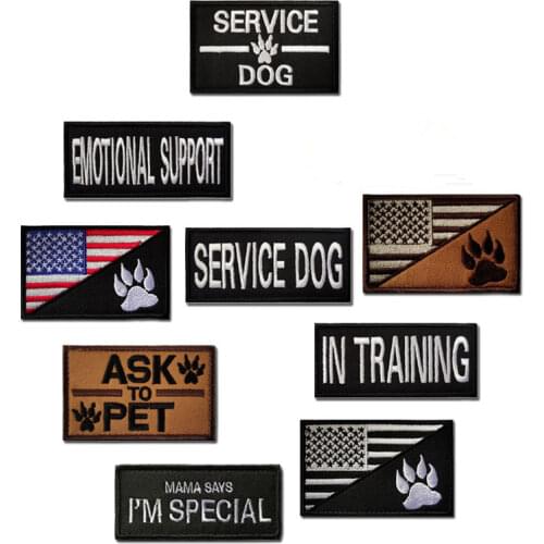 Custom Service Dog Badge ASK Pet Dog Embroidered Velcro Patches K9 Dog Paw Cloth Sticker Set of 10 Do Not Pet Hat Backpack Decor