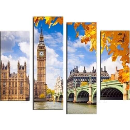 Without Frame 4 Panels London Big Ben Picture Classical City Canvas Print Painting wall Art for Living Room Home decor