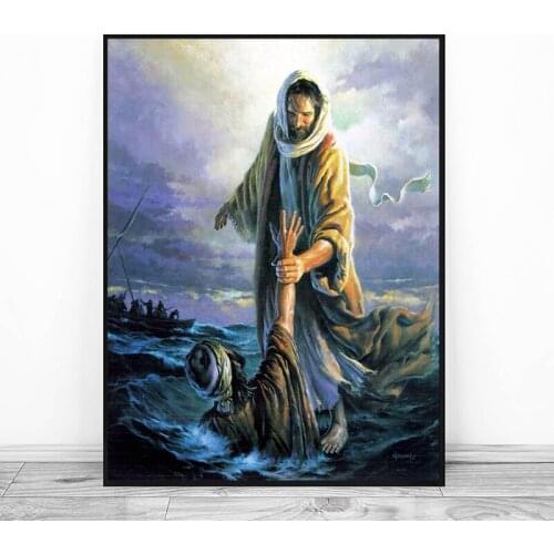 All Souls Day Jesus Peter Walking On Water Canvas Prints Picture Modular God Paintings For Living Room Poster Wall Home Decor